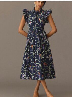 Anthropologie Ruffled Floral Shirt Cotton Dress size S